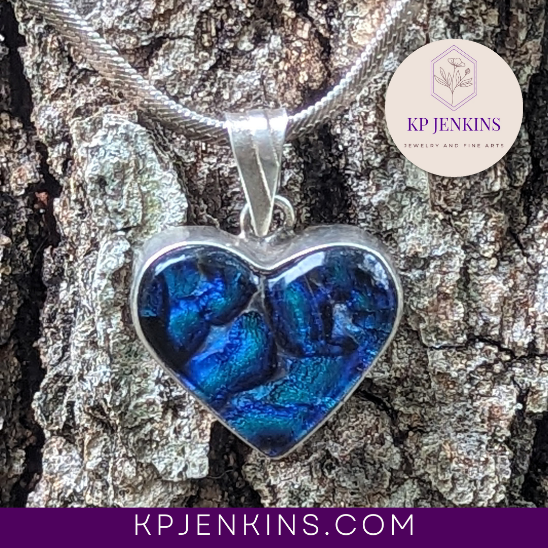 Dichroic Glass Silver Heart Pendant