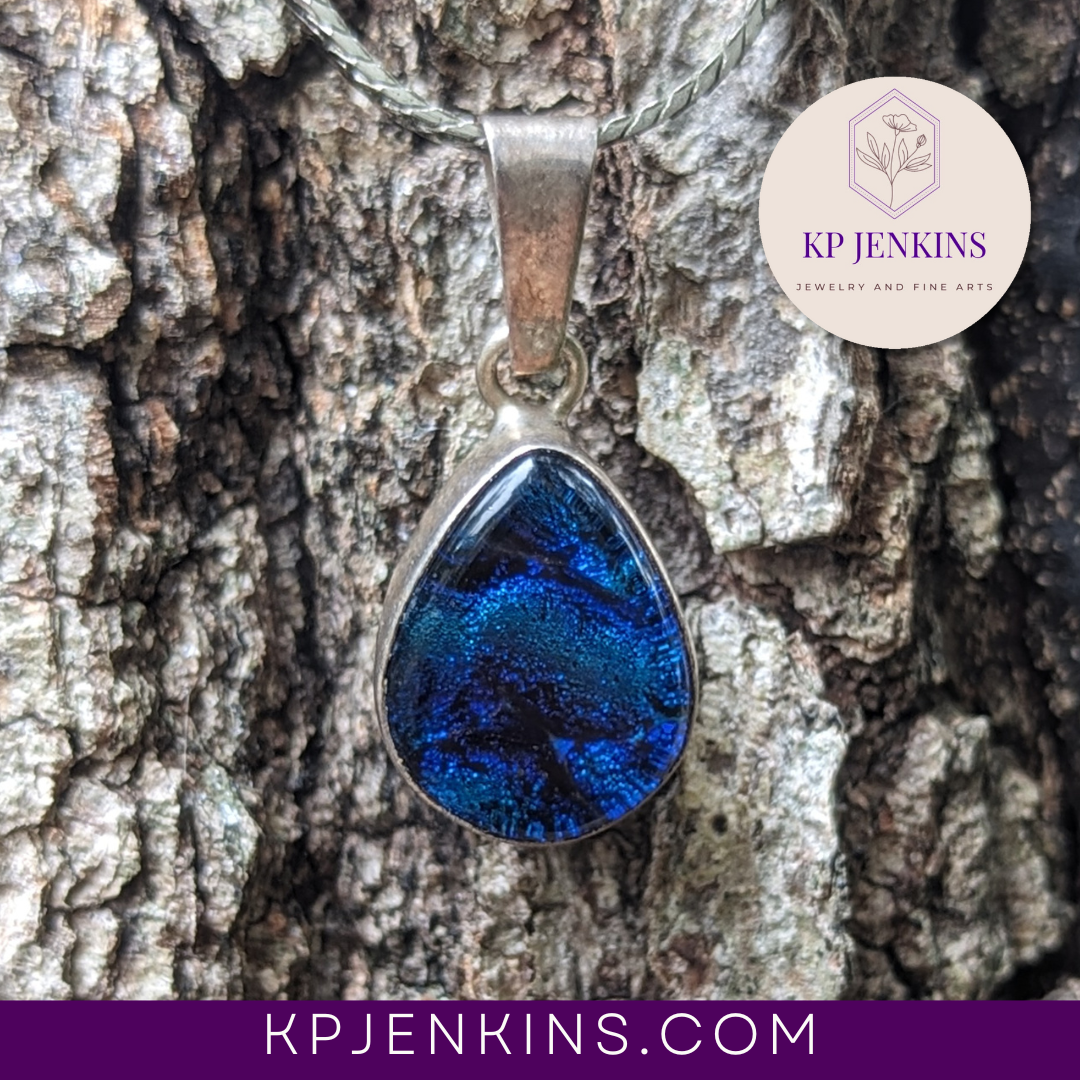 Dichroic Glass Silver RAINDROP Pendant