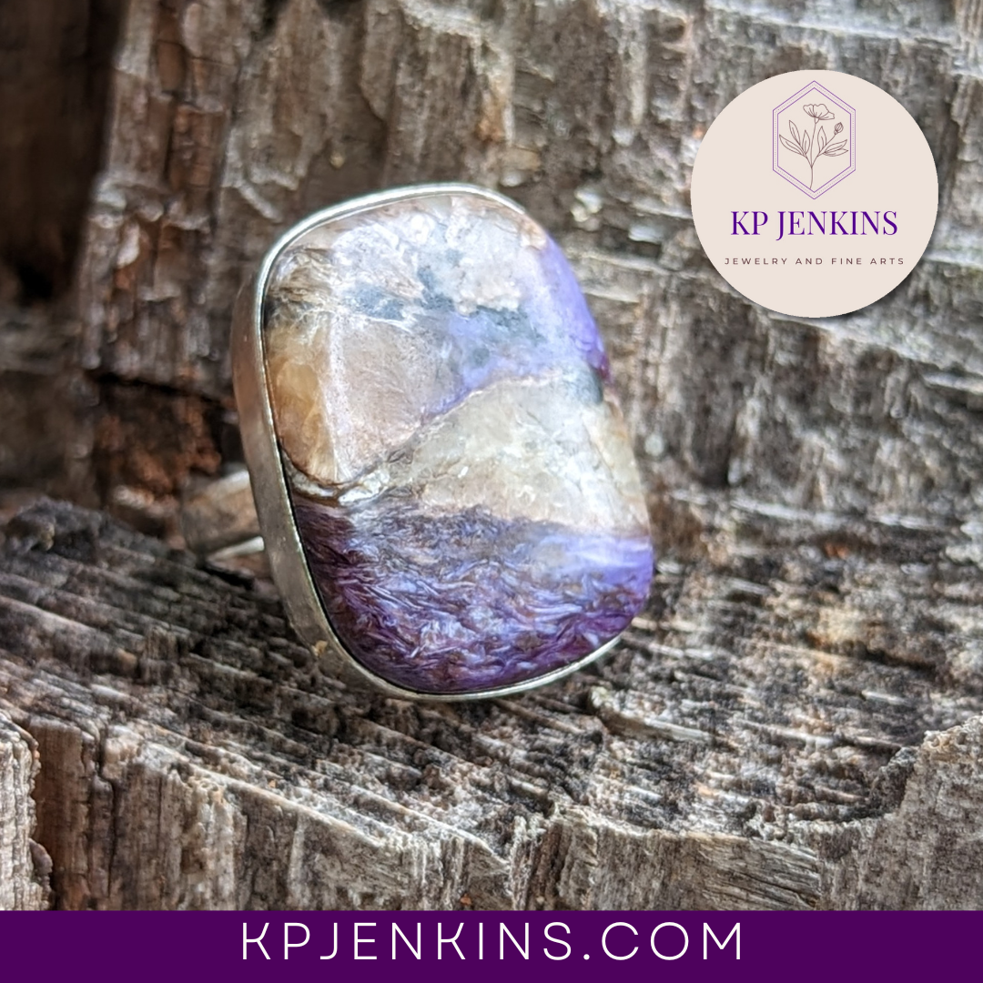 Charoite Rectangle 925 SILVER Ring | SIZE 7