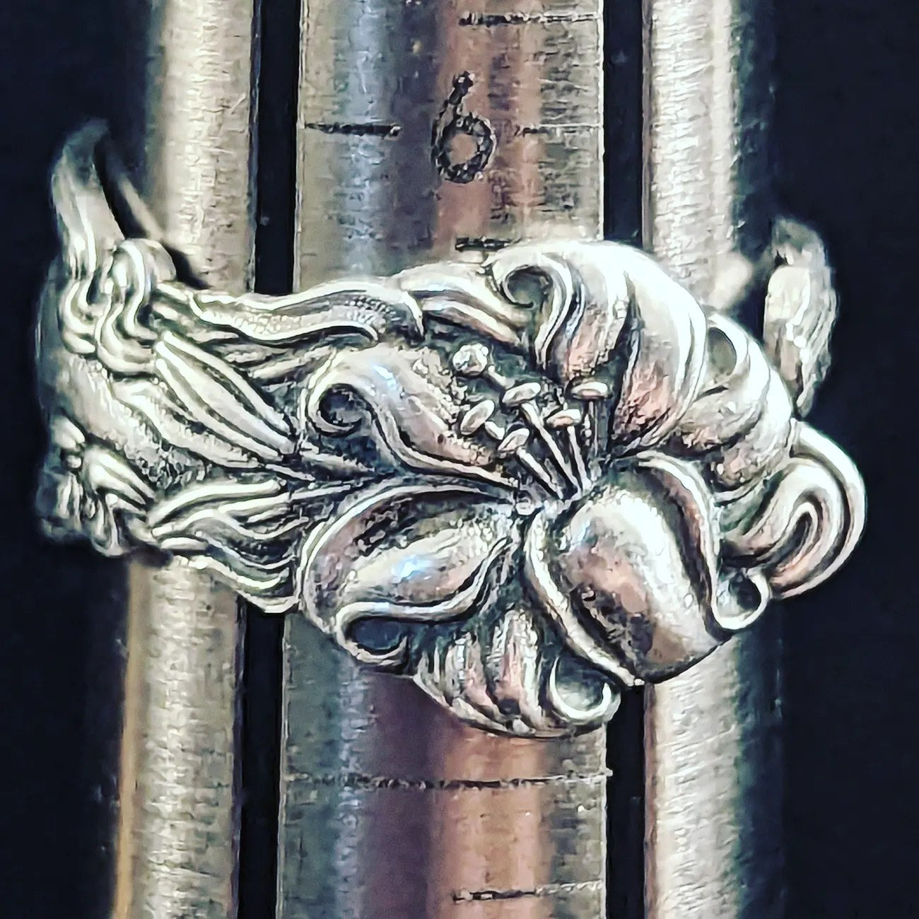 Sterling Tiger LILY Spoon Ring, Size 7