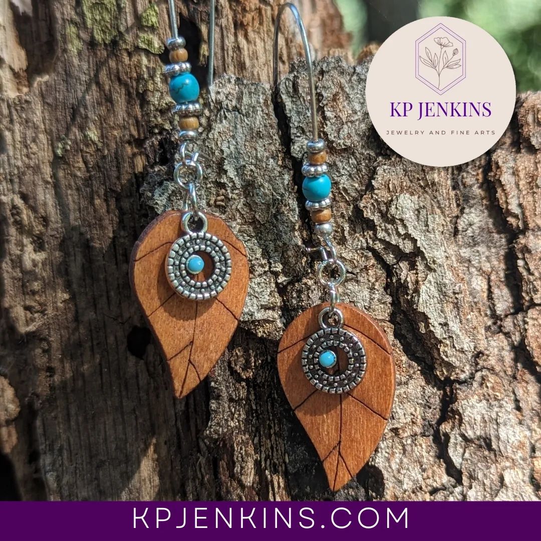 Dyed Howlite, wood and sterling silver earrings