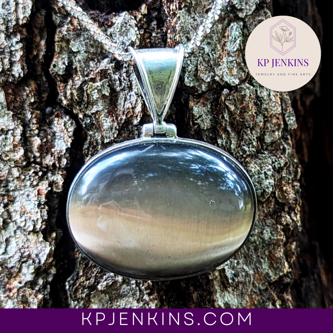 Large Golden sheen obsidian silver pendant