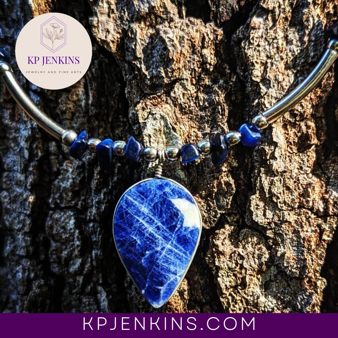 Silver & Sodalite teardrop Pendant necklace