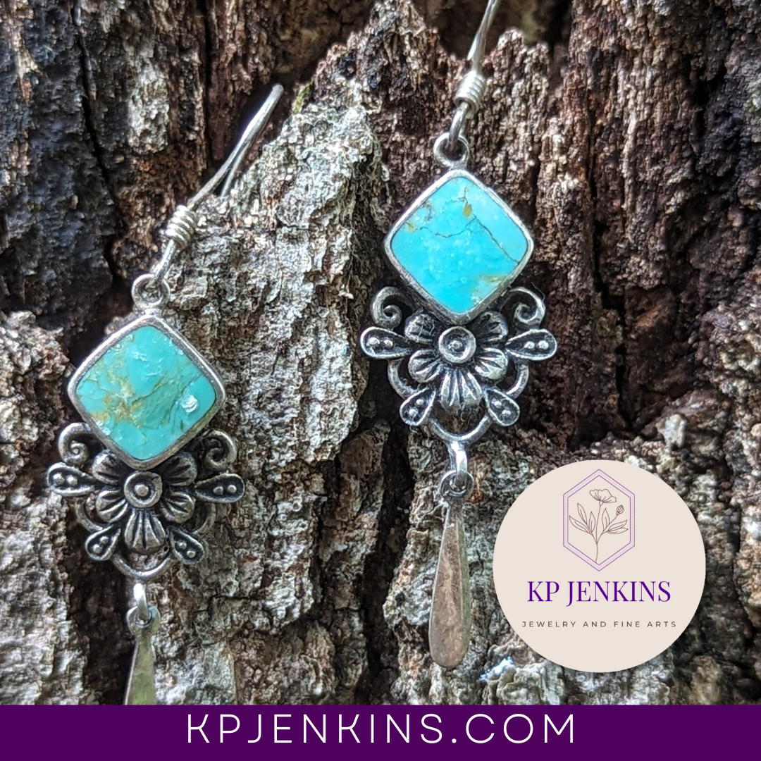Turquoise sterling silver flower earrings