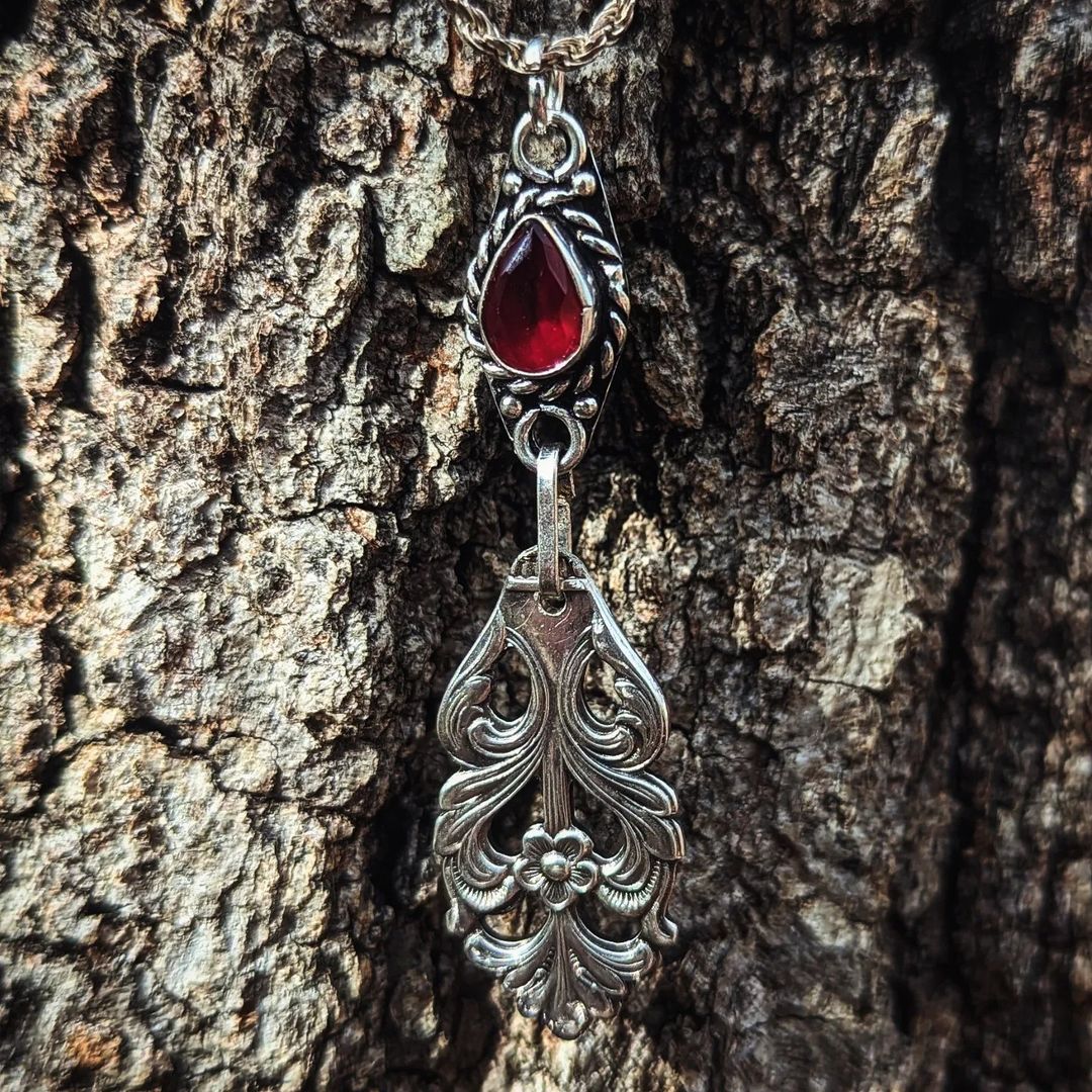 Upcycled Silver Spoon and Garnet Pendant