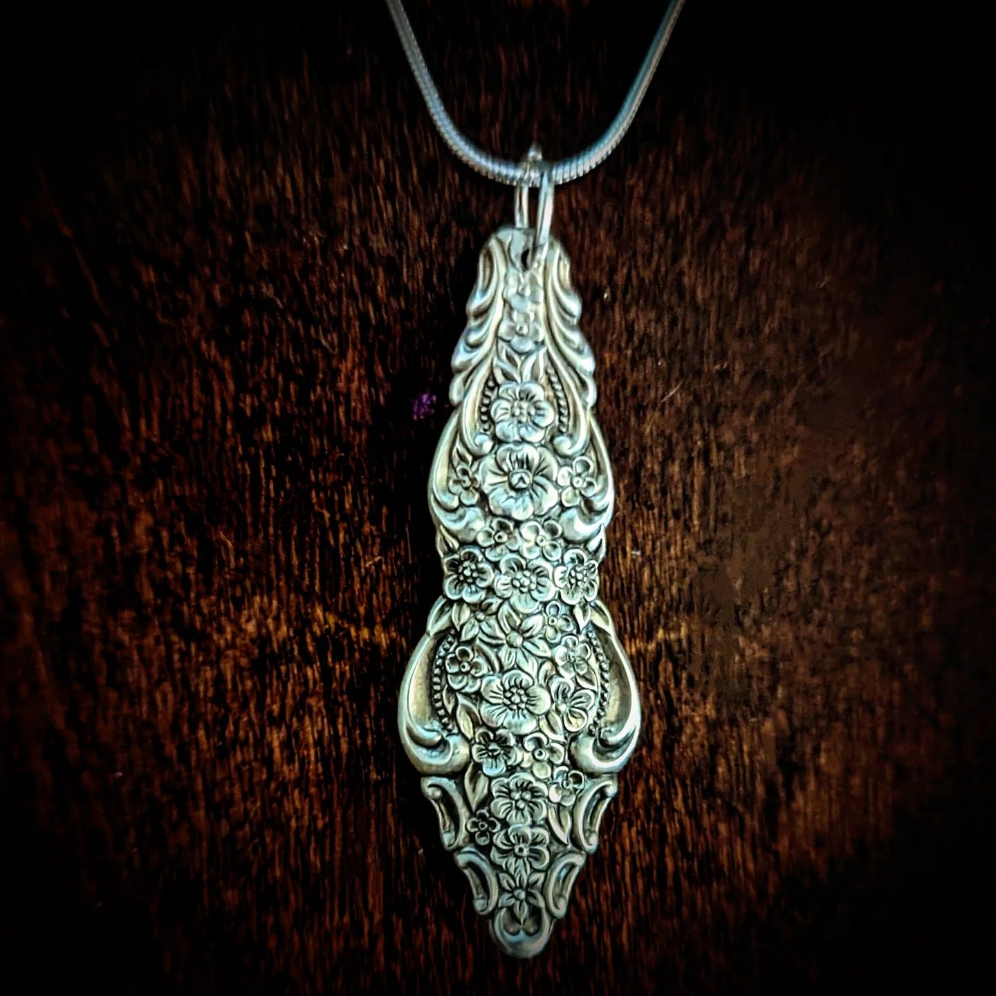 Silver plated floral spoon necklace